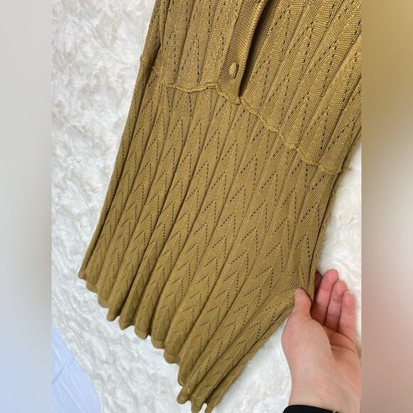 Free People Women's Open Knit Collared Dress Size Small Mustard Color Coquette - Picture 7 of 13